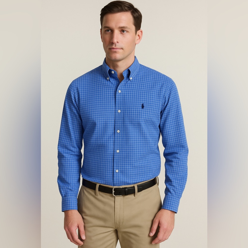 Ralph Lauren Men’s Button-Down Shirt Blue Check Size M